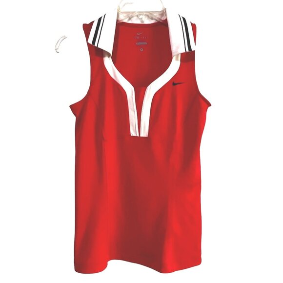 Nike Dri Fit Collared Active Sleeveless Shirt Sz Small Womens Red & White - Picture 1 of 8